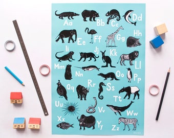 ABC Poster Tiere, englisches Alphabet der Tiere