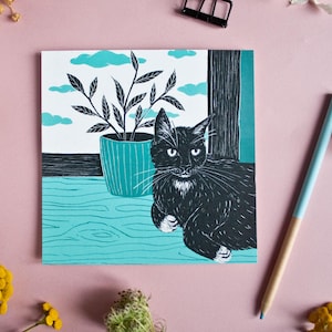 Carte postale carrée Chat (Brique)
