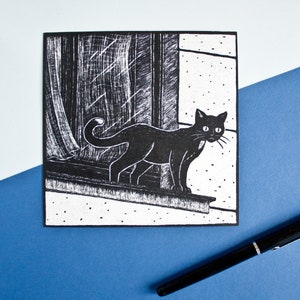 Illustrierte Katzen Postkarte, Schwarzweiß Karte mit Katze