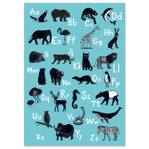 ABC Poster Tiere für Kinder, deutsches Alphabet mit Tierillustrationen