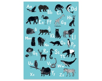 Animal ABC-Poster, illustrated german alphabet poster for kids