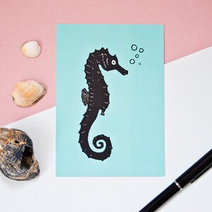 Hippocampe de carte postale, illustration animale de carte de voeux