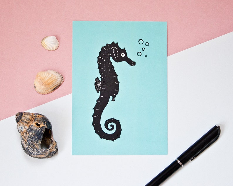 Postcard Seahorse, animal illustration image 1