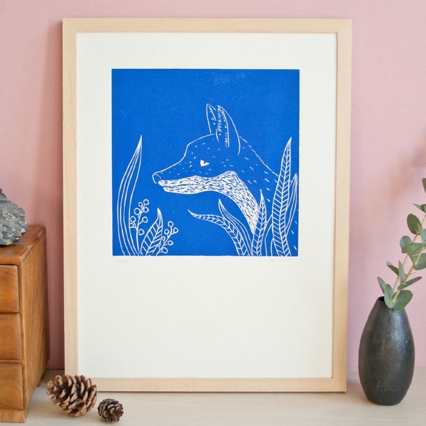 Fox Linocut Print, original printmaking, handmade linocut