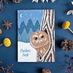 Weihnachtskarte Waldkauz (dt.) im A6 Format