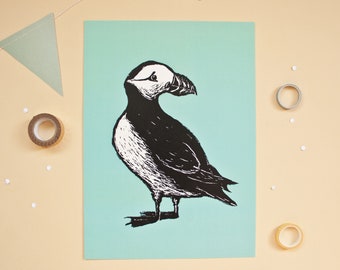 Poster Puffin Poster A4, Pulcinella di mare illustrazione animale