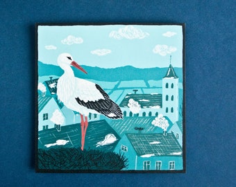 Postcard Stork, bird illustration