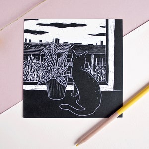 Postkarte Katze am Fenster