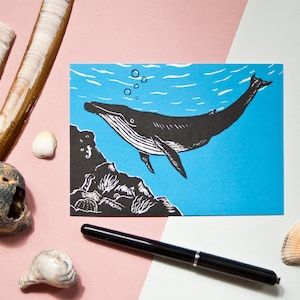 Carte postale baleine, carte de voeux illustration animal