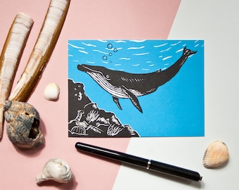 Postcard Whale, animal illustration