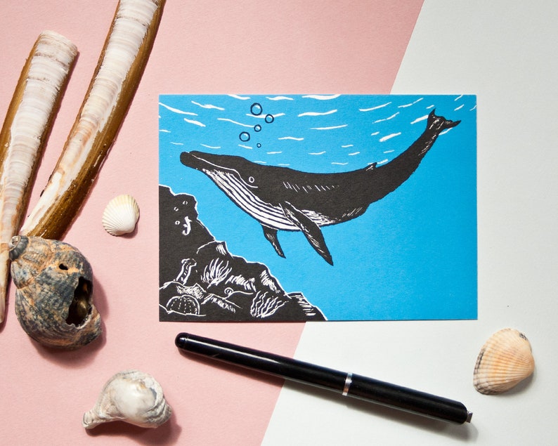 Postcard Whale, animal illustration image 1