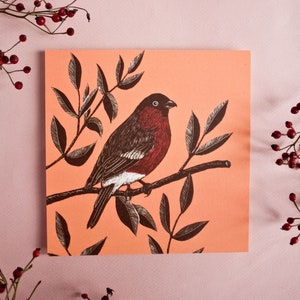 Carte postale bouvreuil, illustration oiseau pour amoureux de la nature