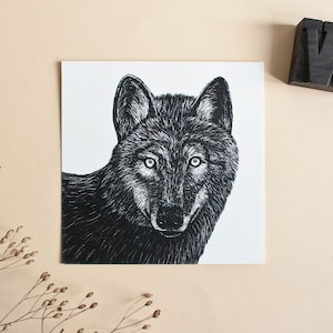 Carte postale loup, illustration animalière animal de la forêt