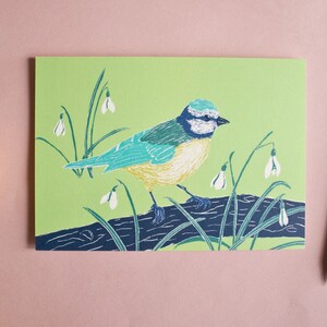 Carte postale printanière Mésange, carte de voeux au format A6 pour Pâques