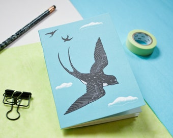 Notebook DIN A6 with swallows,  40 blank pages