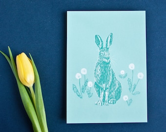 Carte postale lapin au format A6, carte de vœux printanière pour Pâques