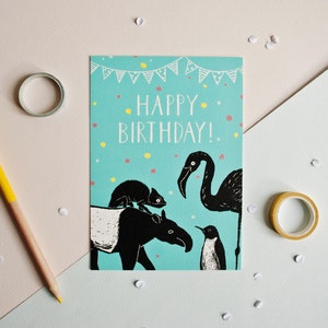 Carte anniversaire animaux, carte postale anniversaire