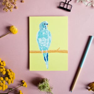 Postkarte Wellensittich A6, Tierillustration Vogel
