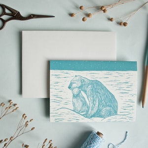 Carte de voeux ours polaires, carte pliante avec animaux, C6
