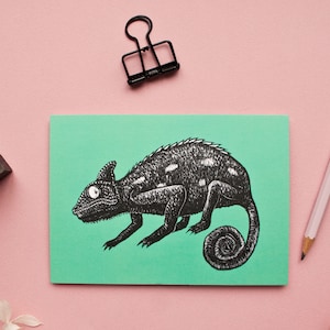 Caméléon de carte postale, illustration de carte de voeux