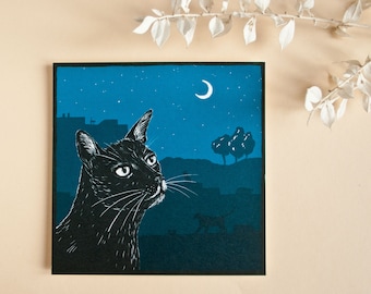 Postcard Cat with blue background