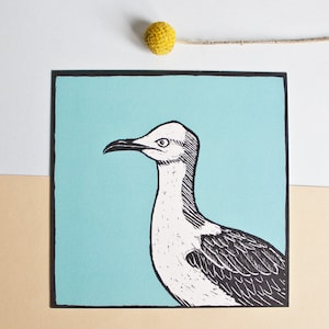 Carte postale mouette, illustration oiseau turquoise