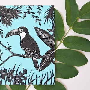 Carte postale Toucan, illustration oiseau turquoise