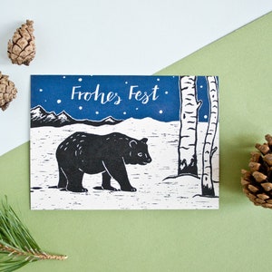 Cartolina di Natale con orso, cartolina di auguri illustrata per Natale