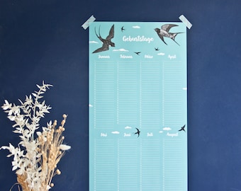 Birthday Calendar Swallows, perpetual calendar for the wall
