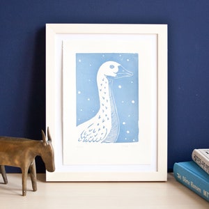 Gans Linoldruck, original Druckgrafik für Tierliebhaber