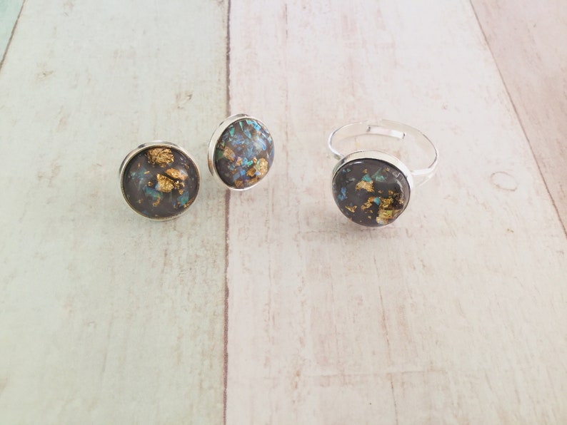ring pastel cute jewellery earrings ring Beautiful white /& gold leaf opal earrings and ring set jewelry set gold leaf