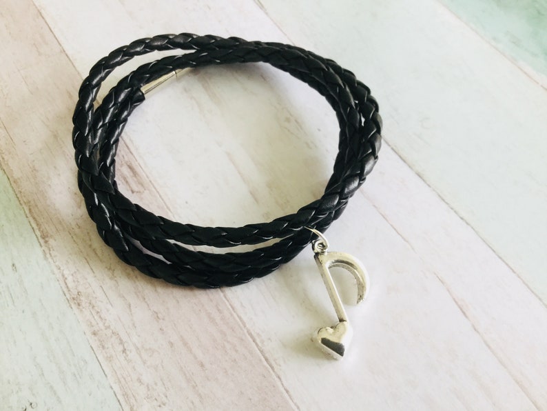 charm bracelet Musical note bracelet jewelry bangle music gift music lover gift faux leather bracelet music note