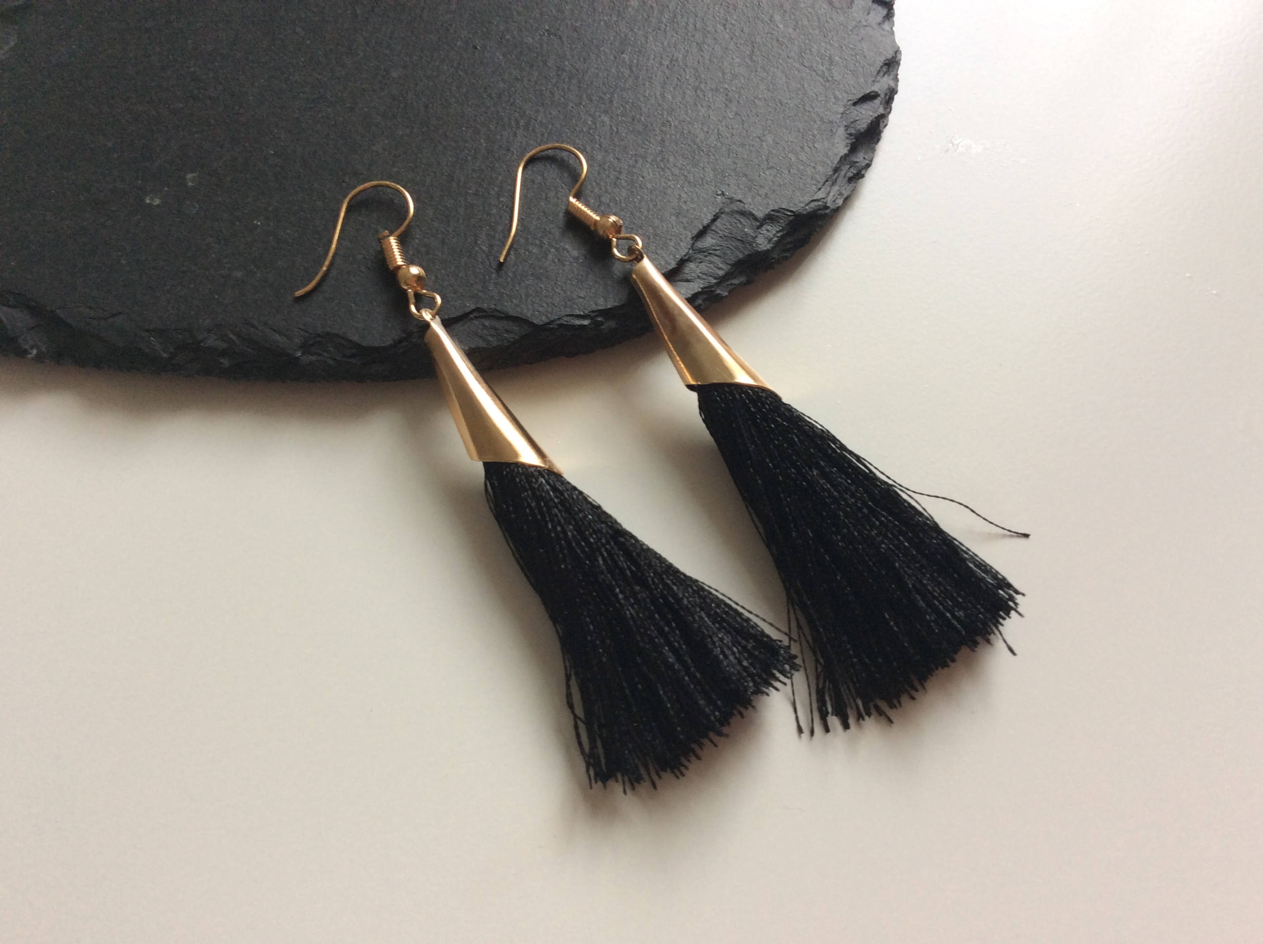 Black tassel earrings jewellery tassels cute earrings Etsy
