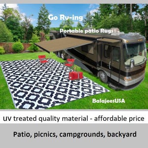 B-USA Large Plastic straw Indoor Outdoor rugs reversible waterproof camper mat patio - 5&#39;x7&#39; 6&#39;x9&#39;, 9&#39;x12&#39; Blue, Black