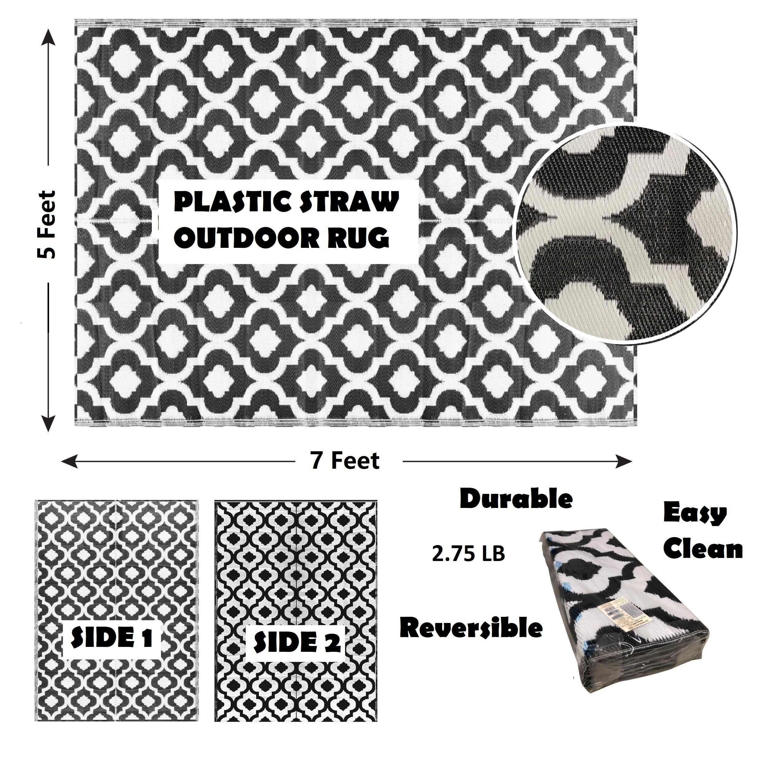 Blytieor 5x7 ft Waterproof Outdoor Rugs, Portable Lightable Plastic Straw  RV Rug Floor Mat Area Rugs for Patio,Backyard, Camping