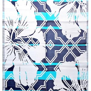 BalajeesUSA Outdoor rugs 6x9 Blue Patio decor Waterproof reversible and durable RV Camper awning mat Large plastic straw beach picnic mat
