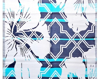 BalajeesUSA Outdoor rugs 6x9 Blue Patio decor Waterproof reversible and durable RV Camper awning mat Large plastic straw beach picnic mat