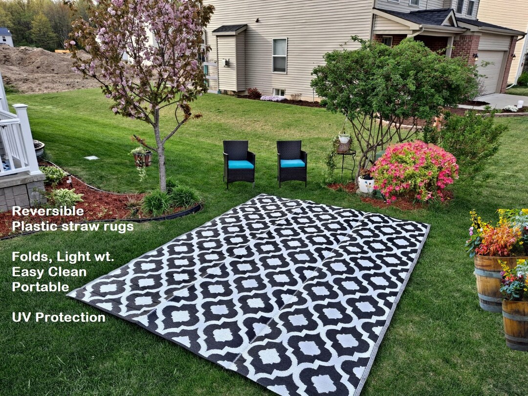 BUSA Large Plastic Straw Outdoor Rugs, Camper Mat 5'x7' 6'x9', 9'x12