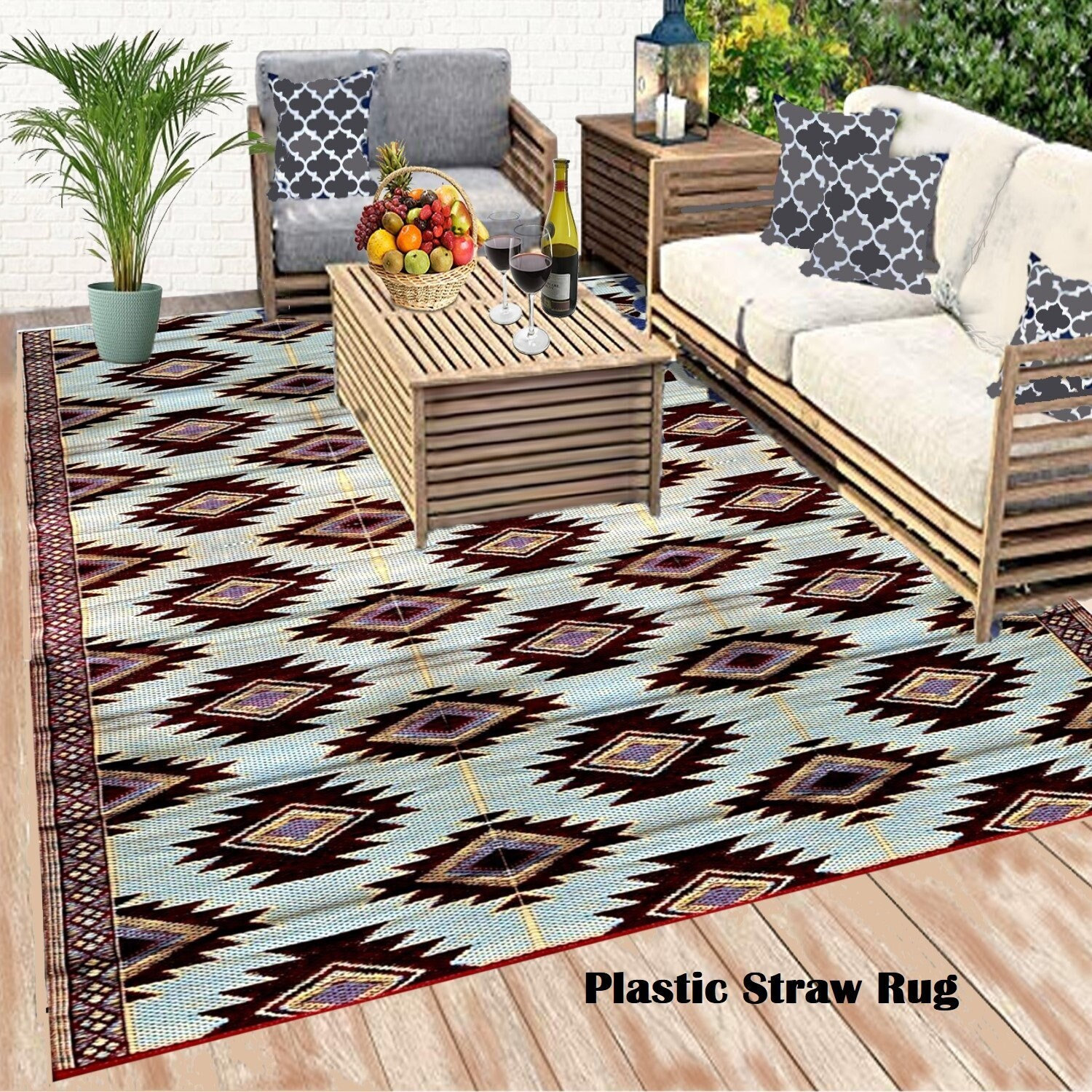 BUSA Camping Rug Recycled Plastic Straw Rug Outdoor Patio Rug