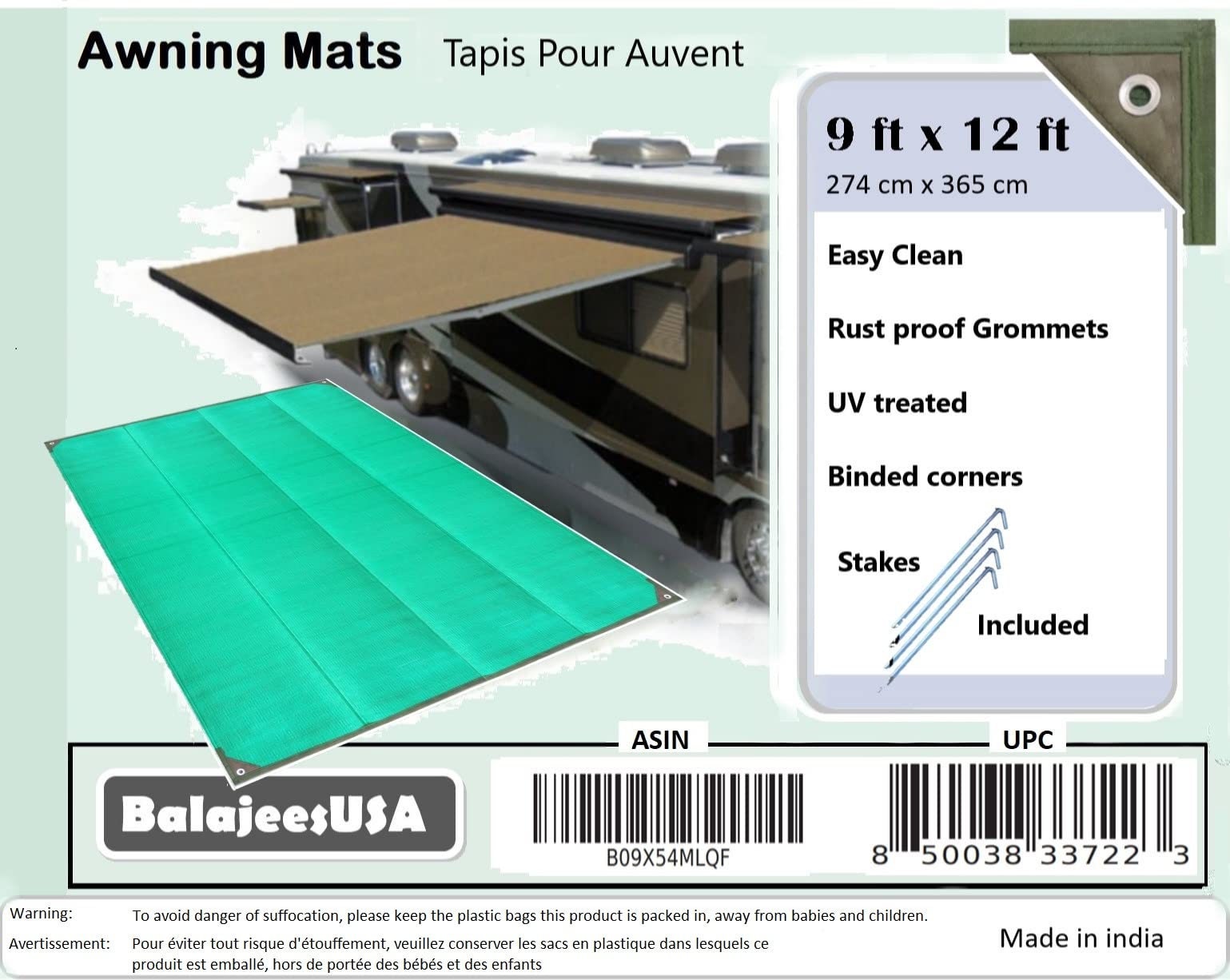 BUSA Outdoor Patio Rugs, Awning Mats, RV Patio Mats Clearance Green