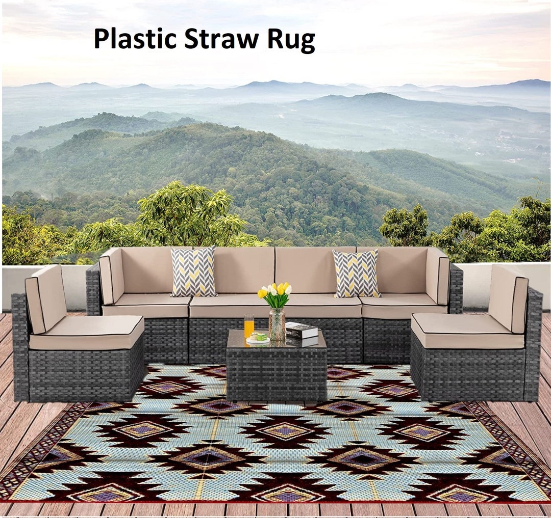 BUSA Camping Rug Recycled Plastic Straw Rug Outdoor Patio Etsy