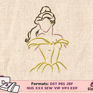 PRINCESS EMBROIDERY DESIGN, belle princess machine embroidery design, Beauty and the Beast embroidery design, princess belle embroidery rose