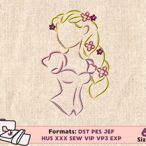 RAPUNZEL PRINCESS EMBROIDERY design, tangled rapunzel pascal machine embroidery design, flynn rapunzel embroidery design, pascal tangled Emb