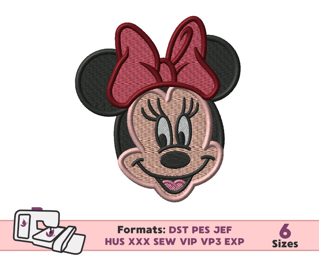 ミニー刺繍デザイン、ディズニーミニー機械刺繍パターンデザイン