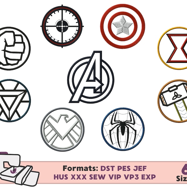 AVENGERS APPLIQUE DESIGNS Superhero Embroidery Thor Hulk Captain America Spiderman  Iron man Black Widow Hawkeye S.H.I.E.L.D Embroidery