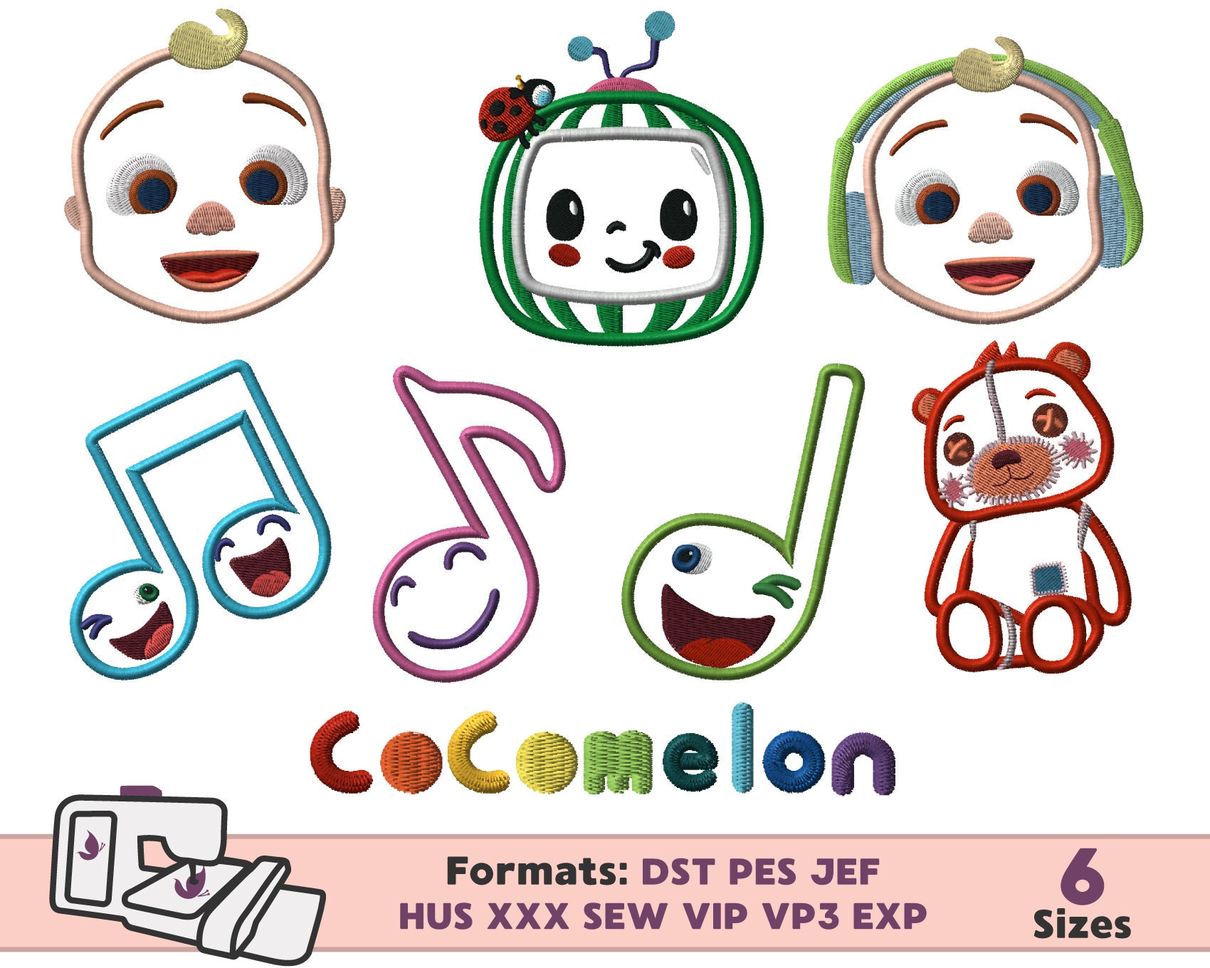 BABY APPLIQUE EMBROIDERY Design Cocomelon 8 Set Applique Kid - Etsy Hong  Kong