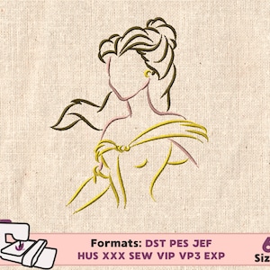 PRINCESS EMBROIDERY DESIGN, belle princess machine embroidery design, Beauty and the Beast embroidery design, princess belle embroidery rose