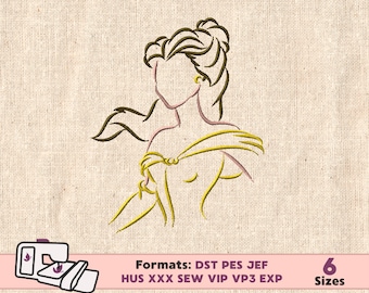 PRINCESS EMBROIDERY DESIGN, belle princess machine embroidery design, Beauty and the Beast embroidery design, princess belle embroidery rose