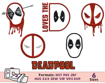 DEADPOOL APPLIQUE DESIGN, deadpool superhero applique embroidery design, superhero deadpool embroidery applique design
