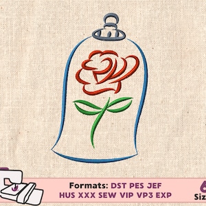 PRINCESS EMBROIDERY DESIGN, belle princess machine embroidery design, Beauty and the Beast embroidery design, princess belle embroidery rose